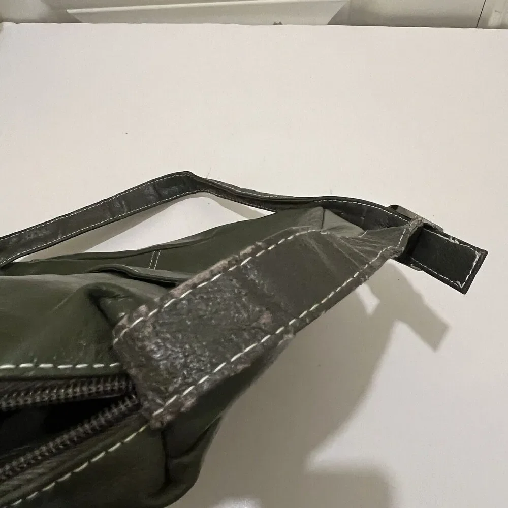Montreal Geniune Leather Gray Crossbody Bag Purse Front Pockets Boho Hobo 12X11